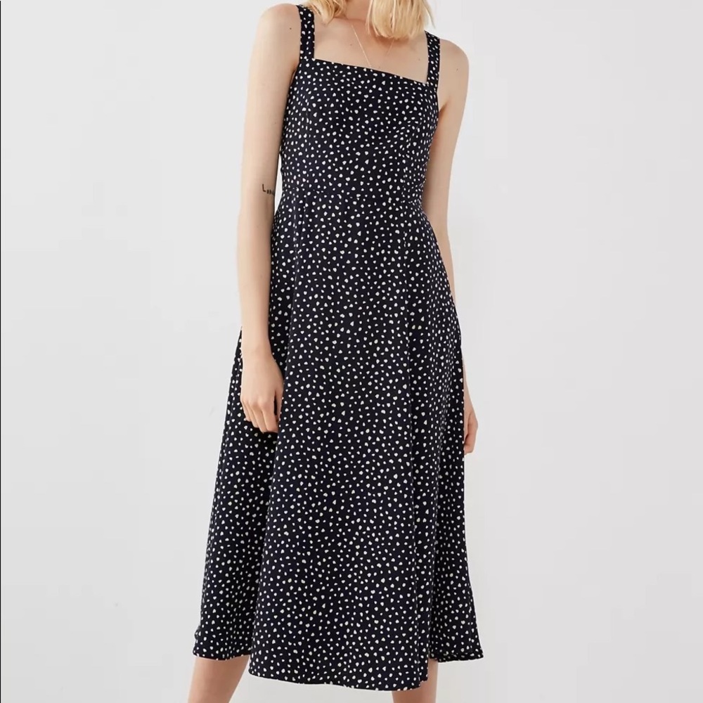 Kimchi Blue Square-Neck Printed Midi Dress in blue polka dot